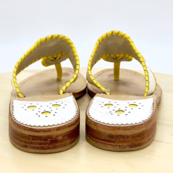 Jack Rogers White Yellow Leather Whipstitched Handmade Thong Sandals Size 7 - Picture 4 of 9